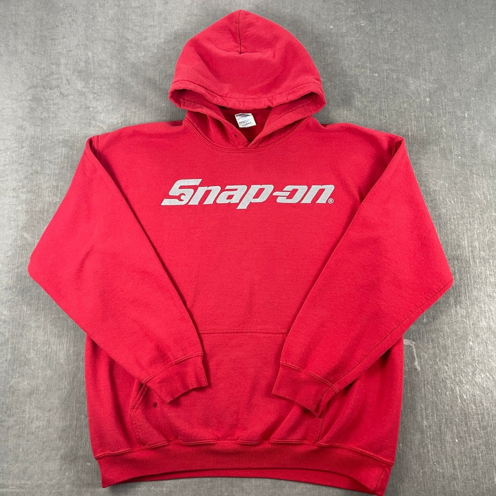 Snap-on Men XL Red Hoodie Pullover Silver Logo Graphic Workwear